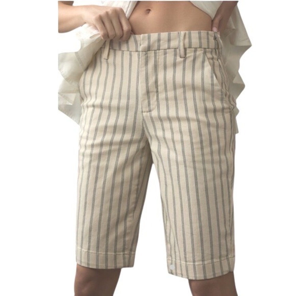 Anthropologie Pilcro Striped Bermuda Shorts 27 Coastal Quiet Luxury Linen Look - Picture 2 of 9